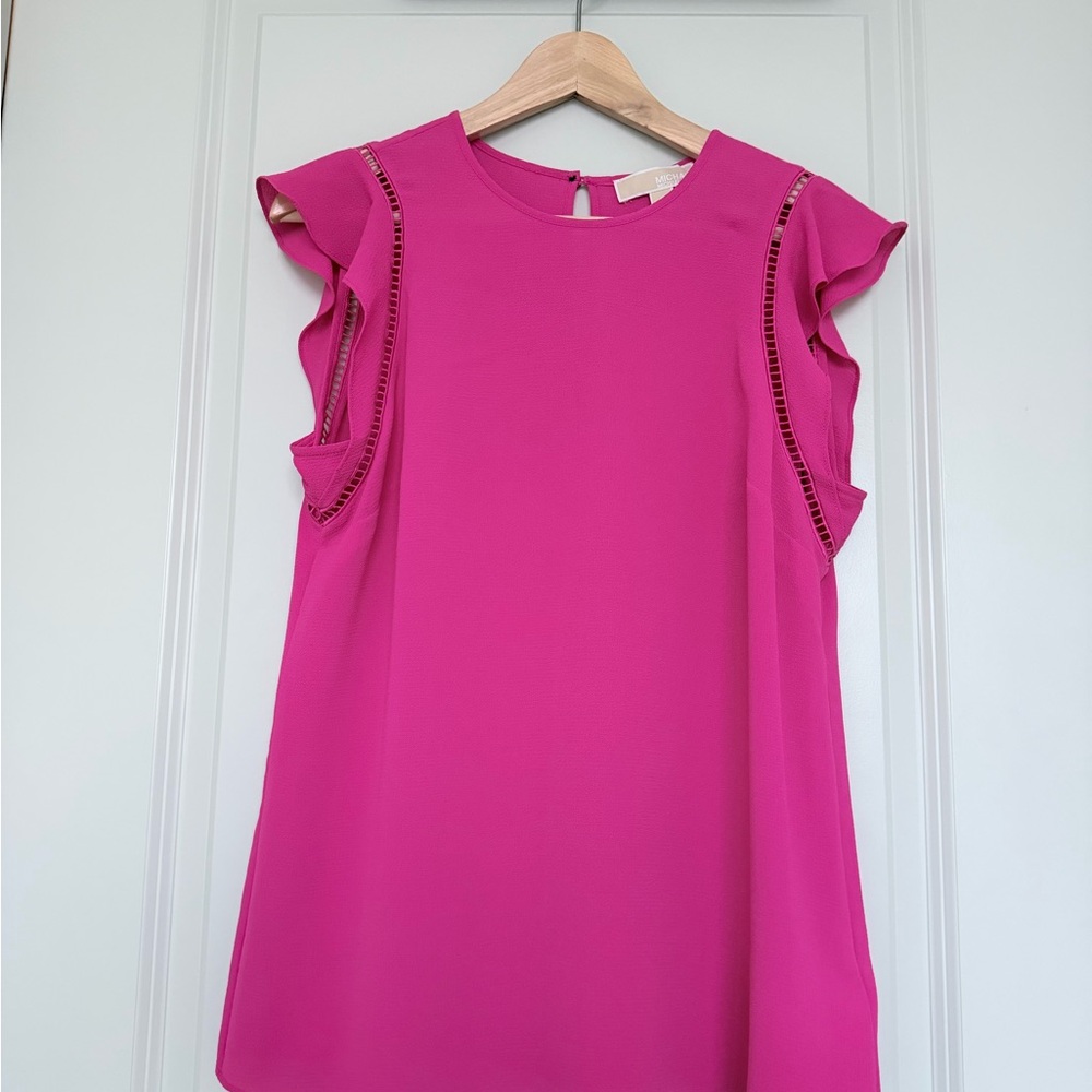 Michael Kors Vibrant Pink Ruffle Sleeve Blouse